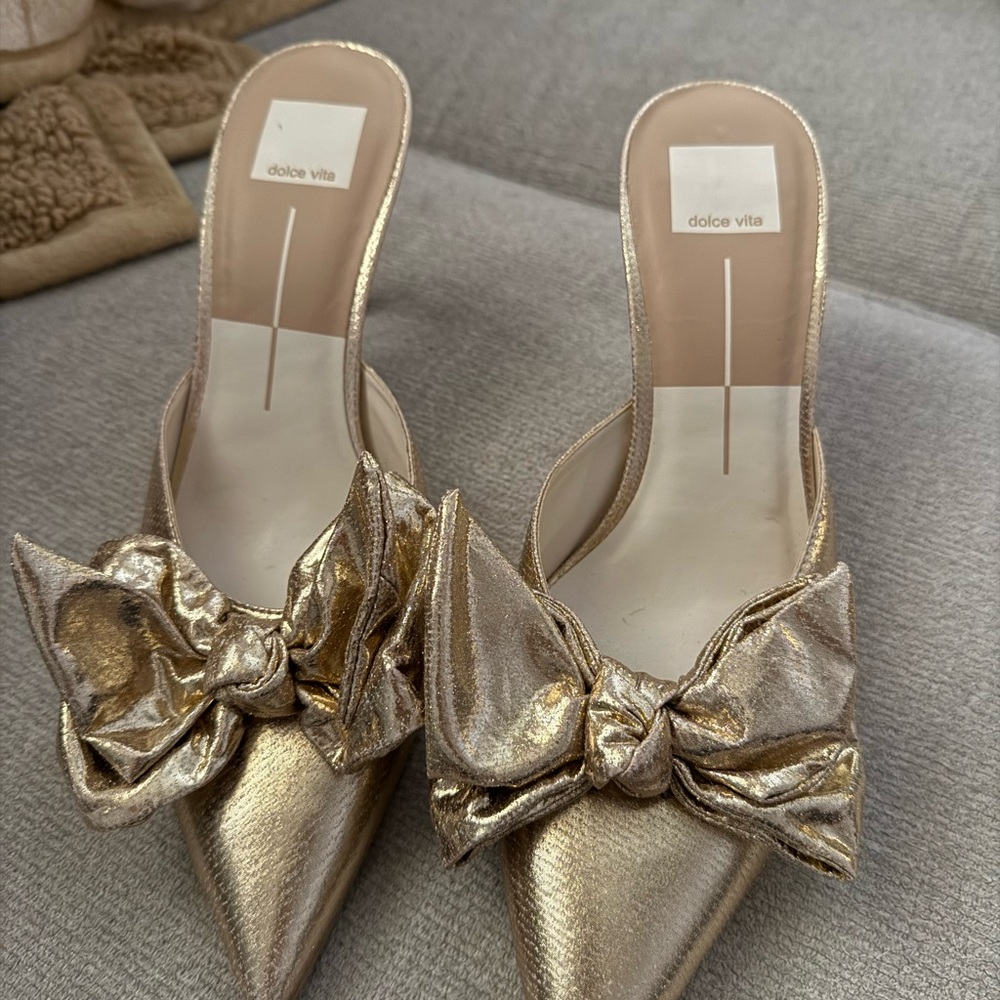 Dolce Vita Metallic Gold Bow Mules